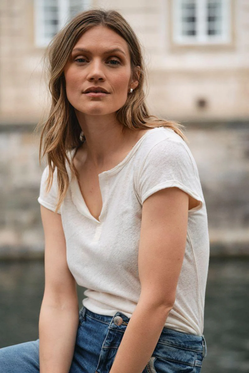 Troy Tee SS | Ecru | Basis t-shirt fra Mos Mosh - Image 3