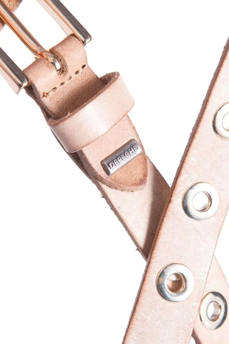 Narrow Belt Studs | Sand | Smalt bælte med guld nitte huller fra Depeche - Image 3