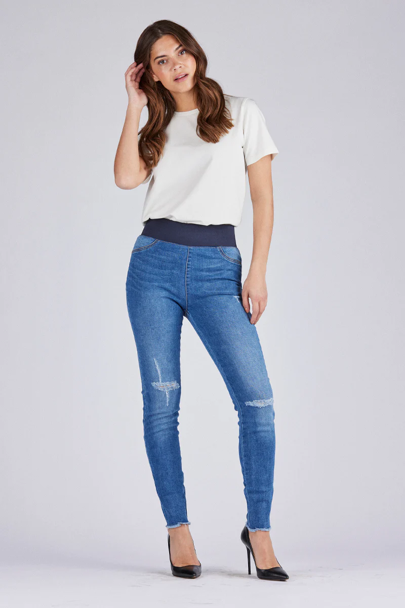 Shantal Pant Ankle Broken | Medium blue | Denim ankel leggings fra Freequent - Image 10