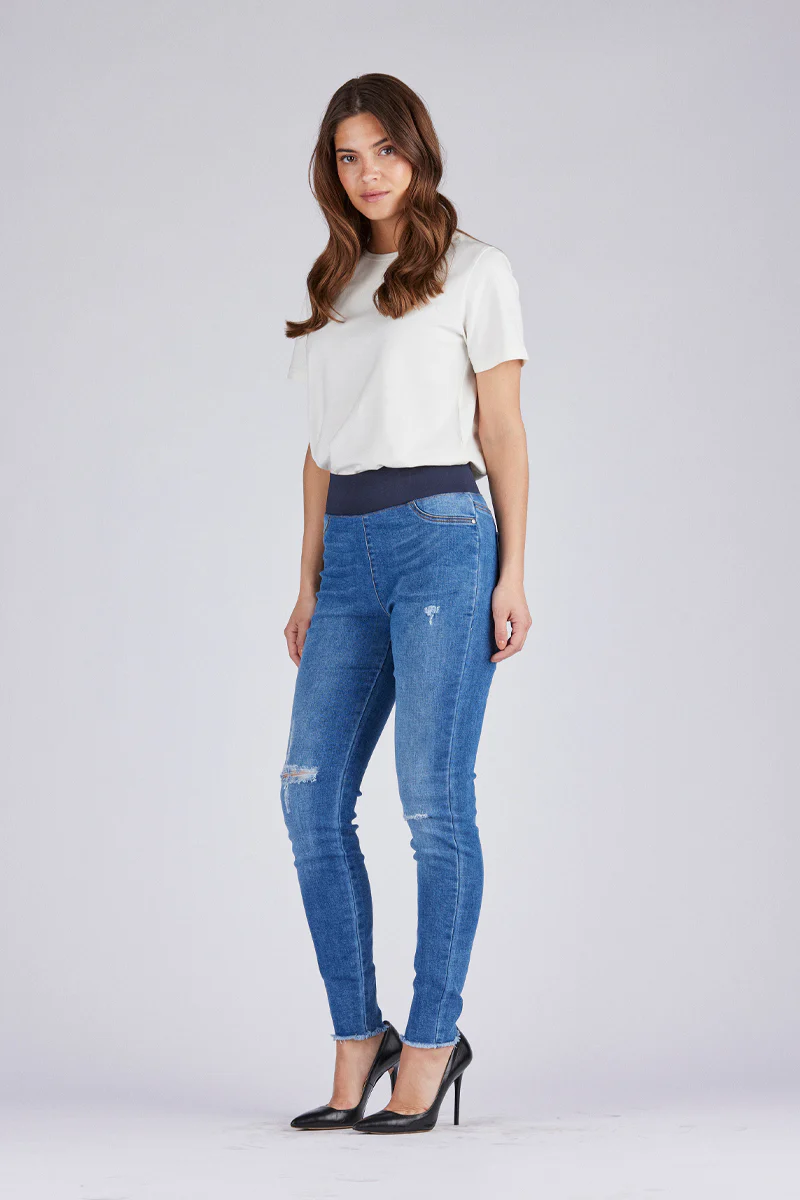 Shantal Pant Ankle Broken | Medium blue | Denim ankel leggings fra Freequent - Image 11